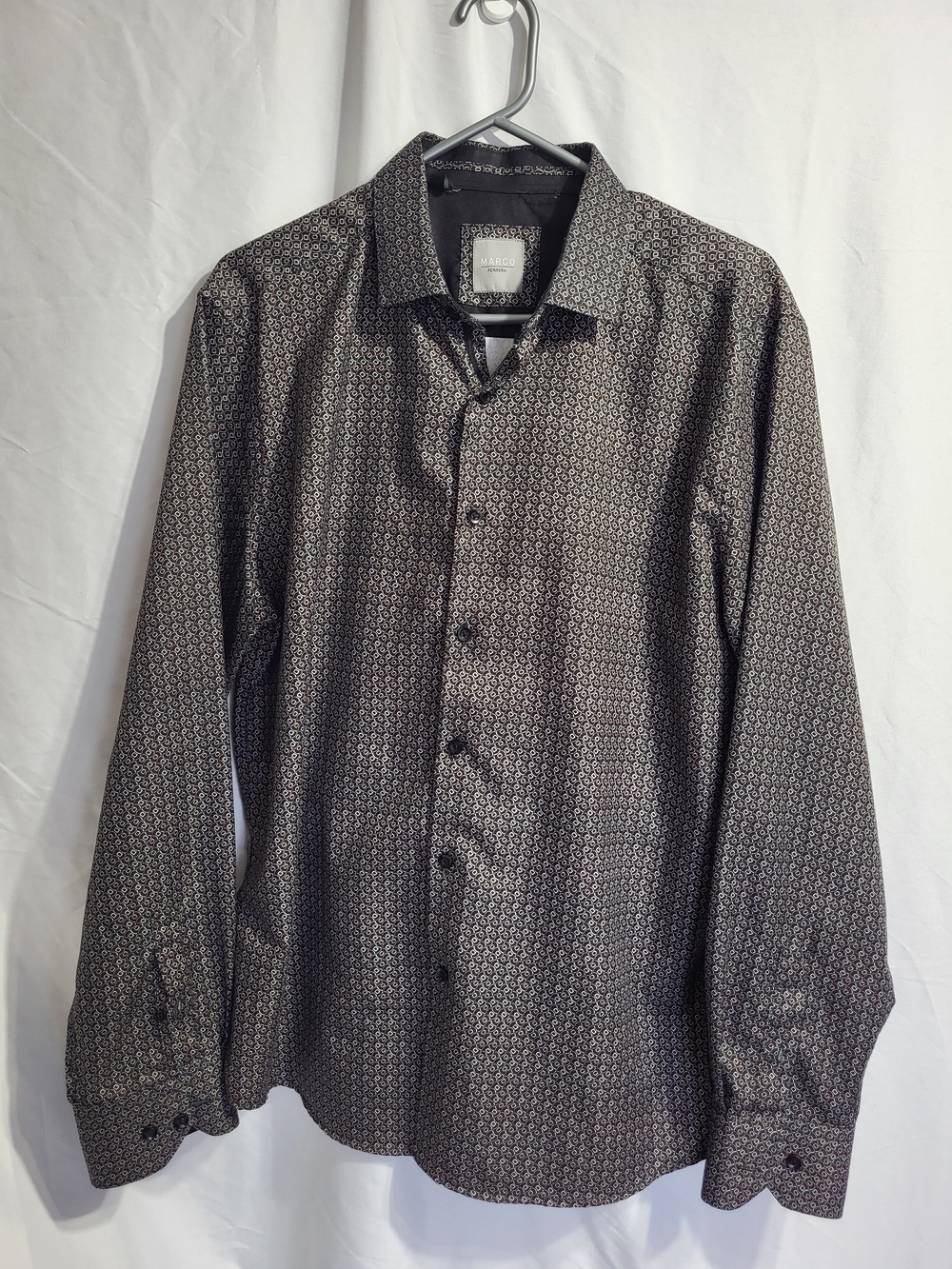 Men's Black Micro Pattern Dress Shirt, Size Large